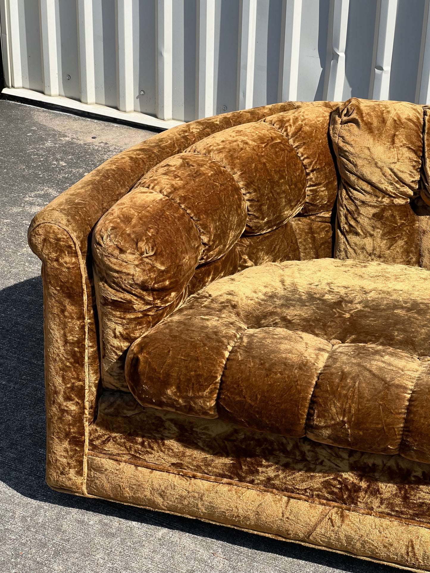 Mid Century Gold Crushed Velvet Sofa