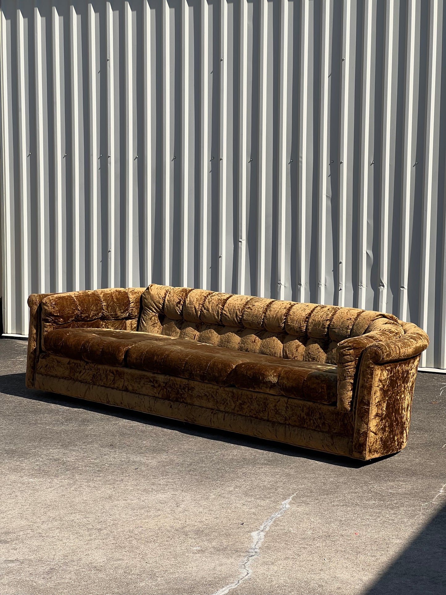 Mid Century Gold Crushed Velvet Sofa