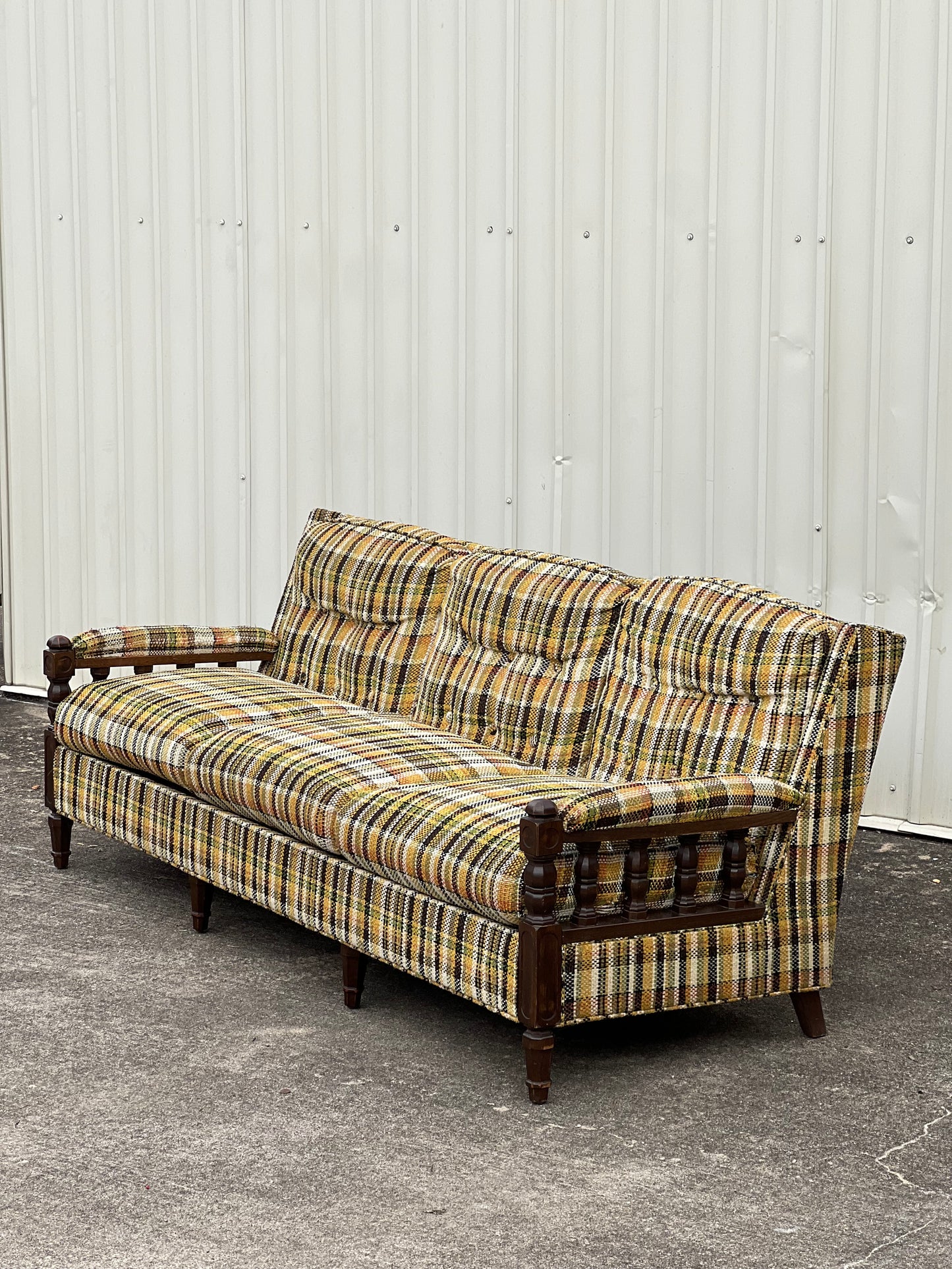 Vintage 1970s Plaid Sofa