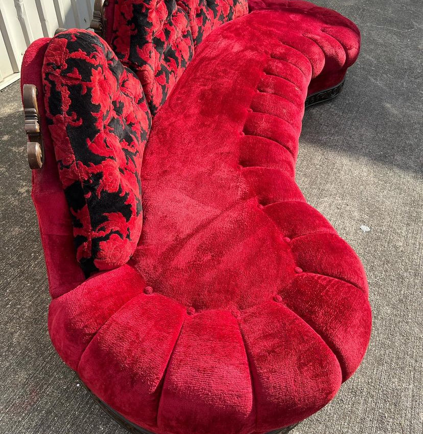 Mid Century Kidney Shaped Velvet Sofa