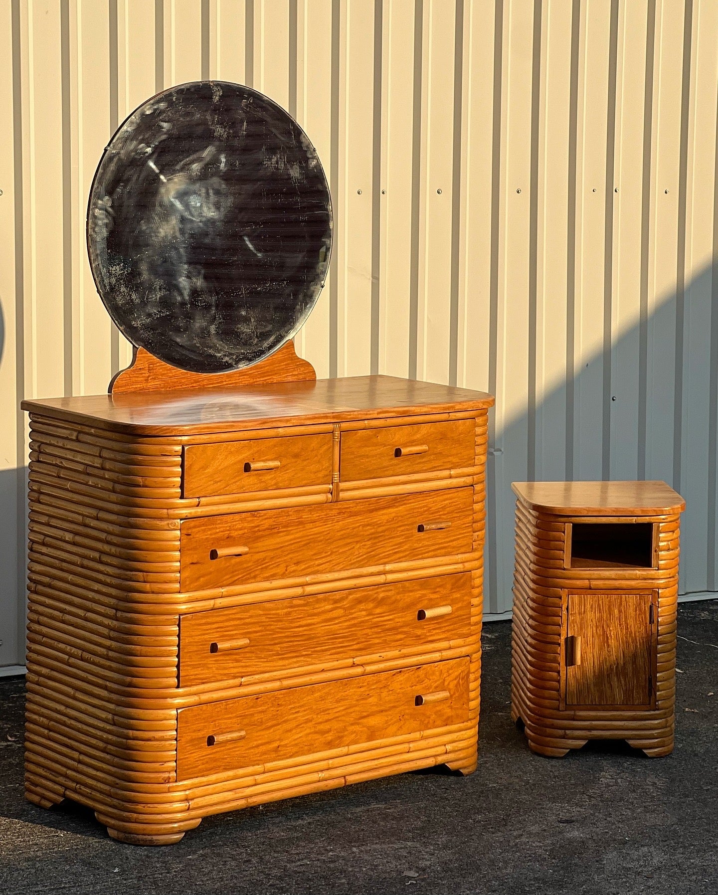 MCM 1940s Rattan Bedroom Set with Birch Tops