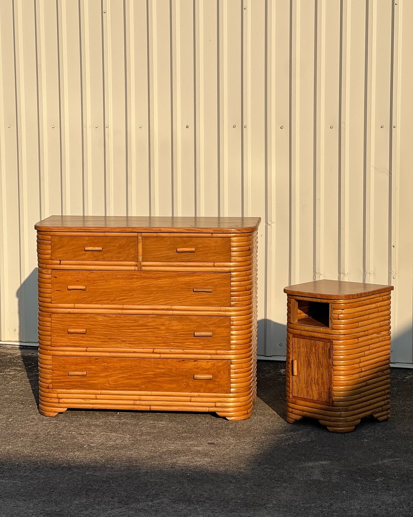 MCM 1940s Rattan Bedroom Set with Birch Tops