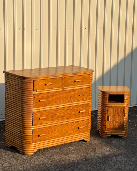 MCM 1940s Rattan Bedroom Set with Birch Tops