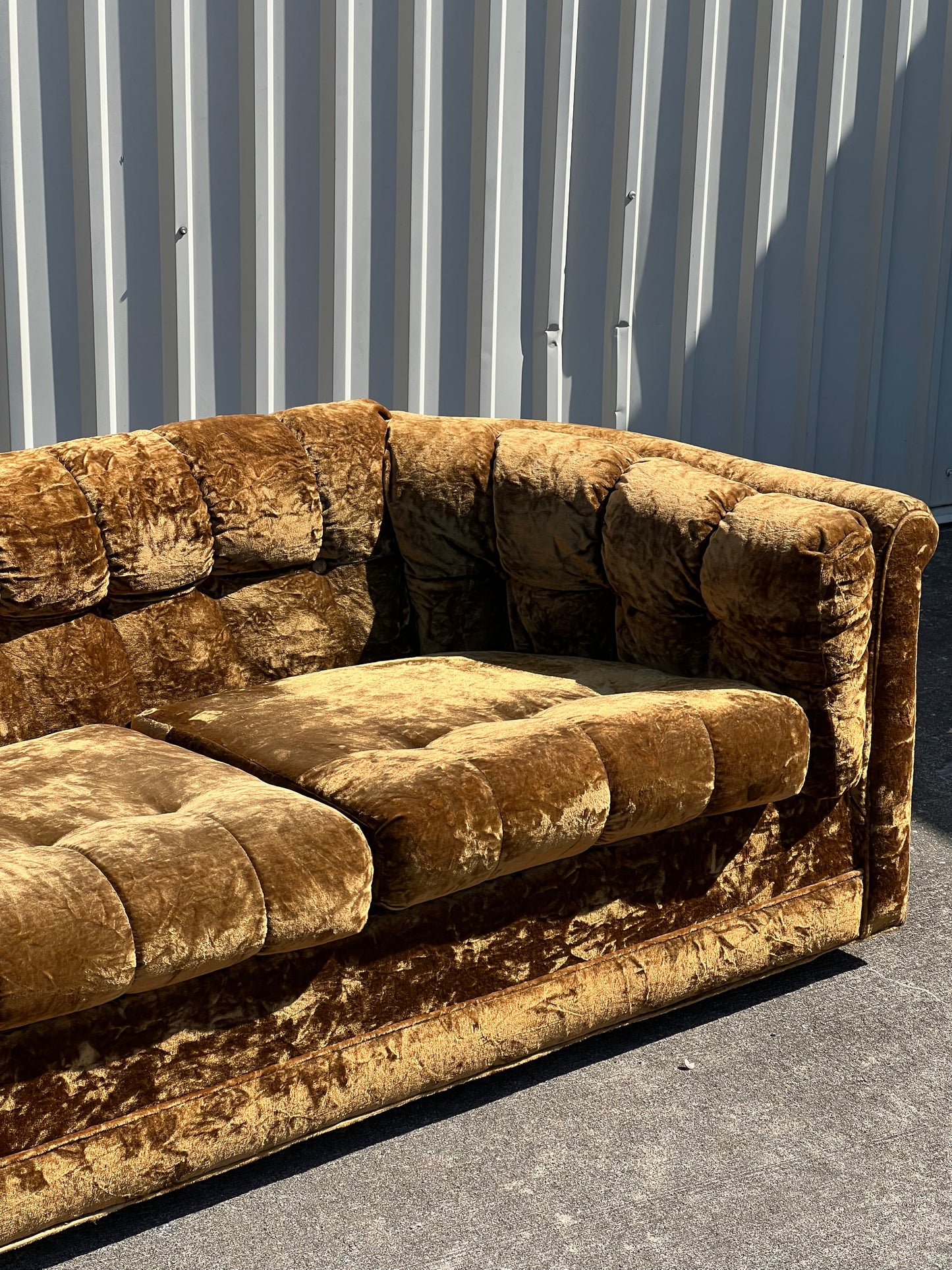 Mid Century Gold Crushed Velvet Sofa