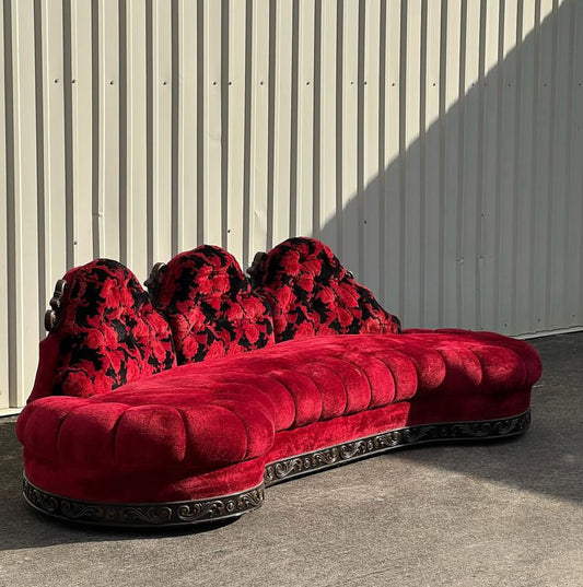 Mid Century Kidney Shaped Velvet Sofa