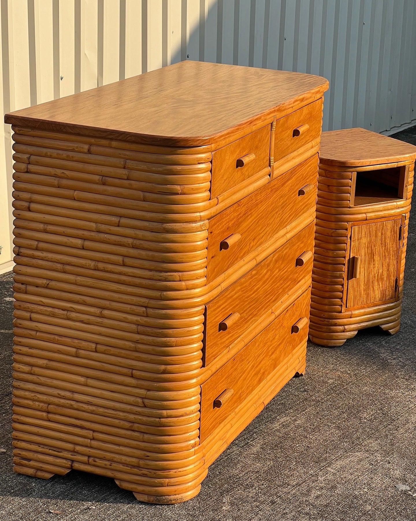 MCM 1940s Rattan Bedroom Set with Birch Tops