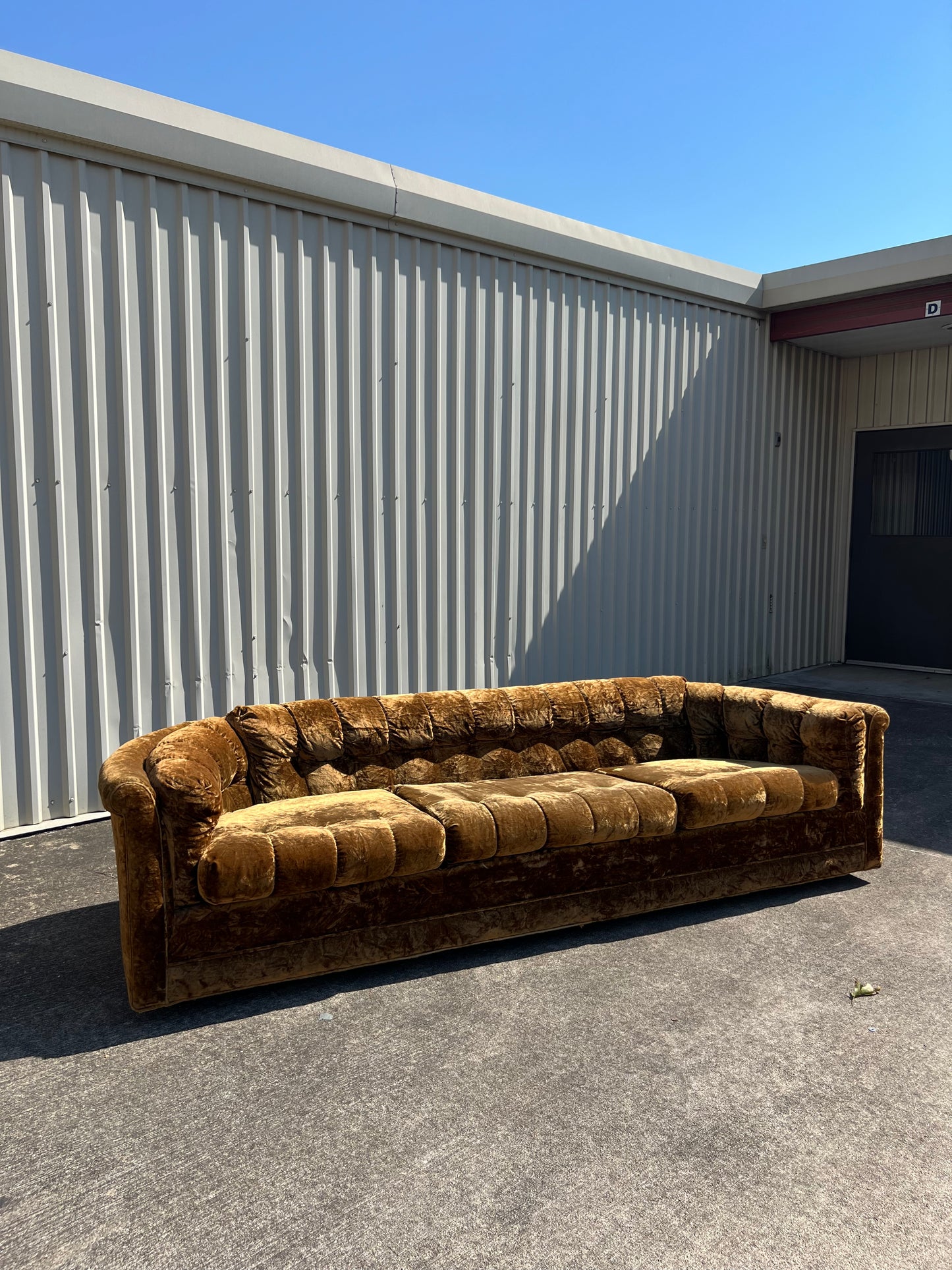 Mid Century Gold Crushed Velvet Sofa