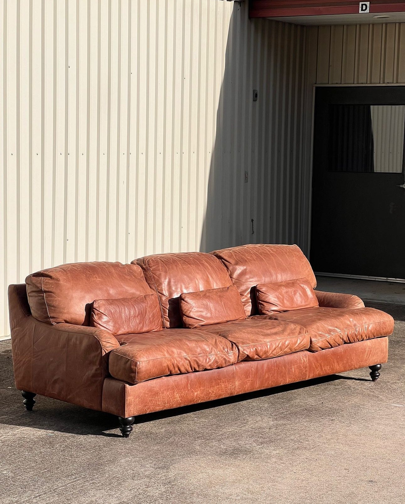 GORGEOUS ENGLISH TOLLED ARM LEATHER SOFA