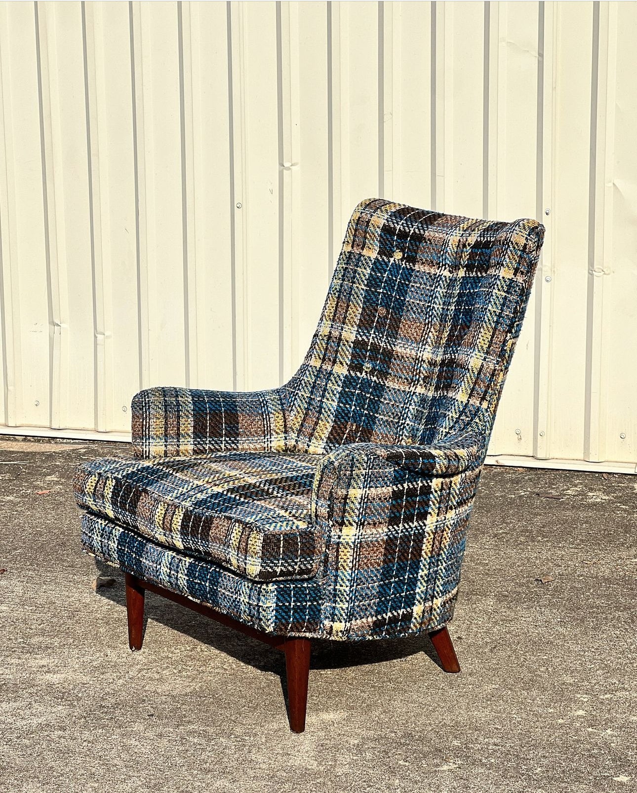 Mid Century Modern Plaid Armchair