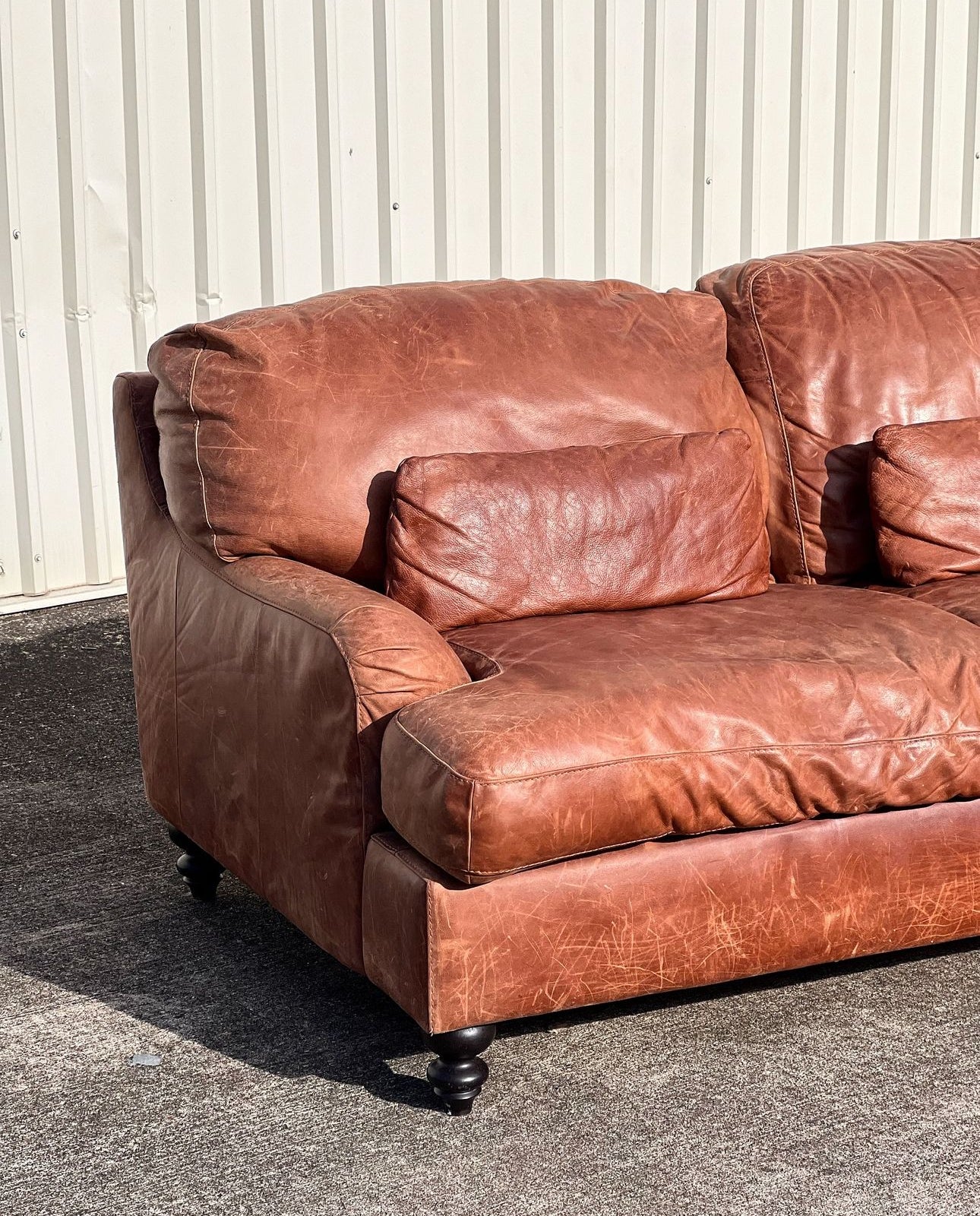 GORGEOUS ENGLISH TOLLED ARM LEATHER SOFA