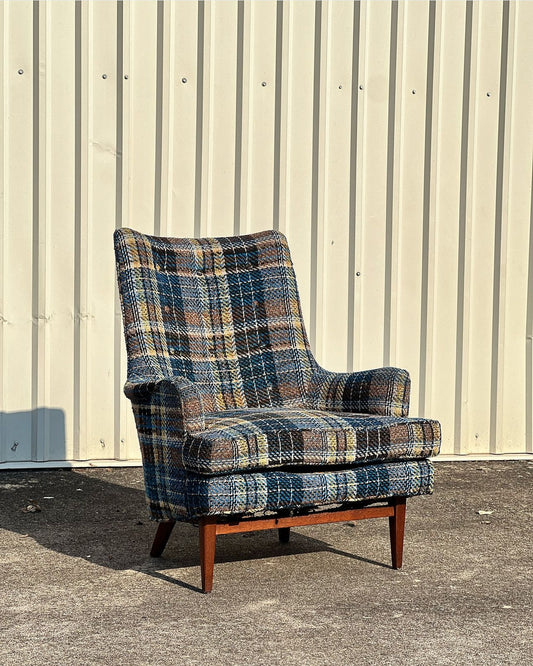 Mid Century Modern Plaid Armchair